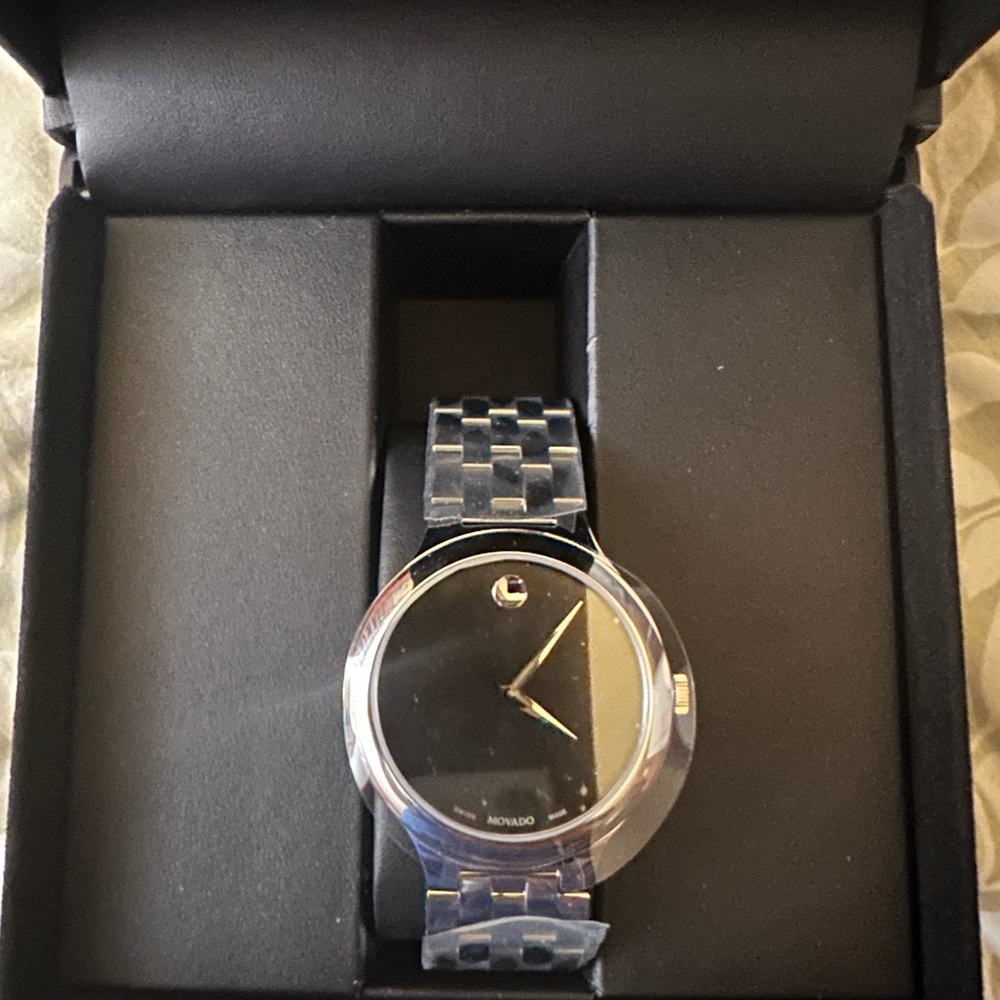 Movado Men's Black and Silver Watch